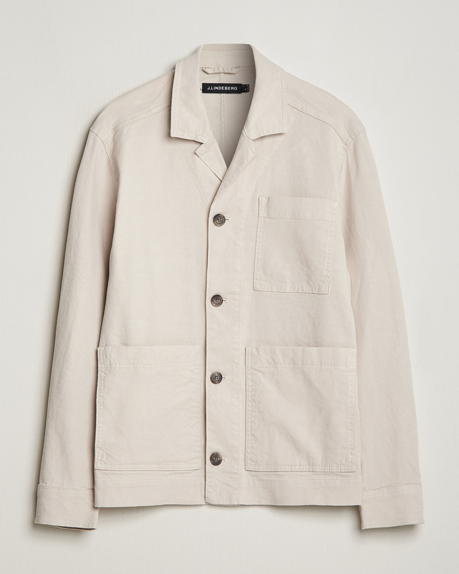 Herre | Skjorter | J.Lindeberg | Errol Linen/Cotton Workwear Overshirt Moonbeam