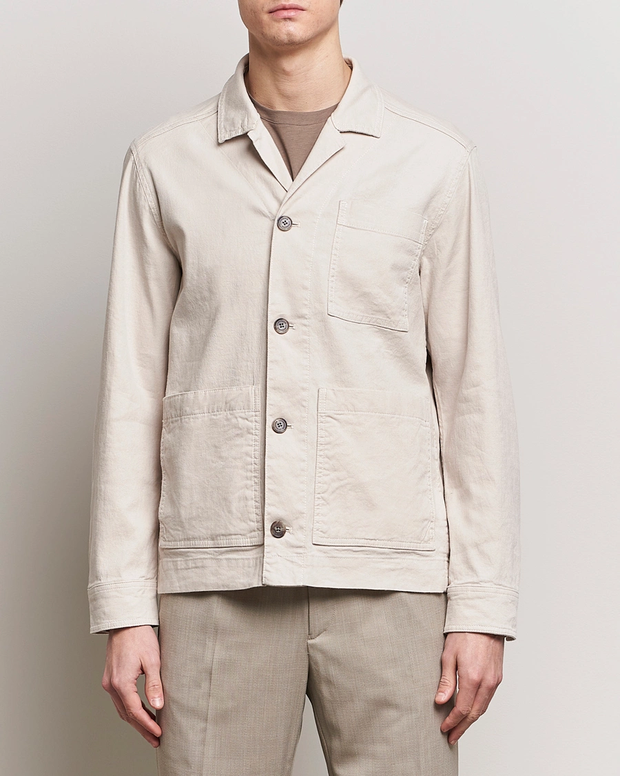 Herre | Skjorter | J.Lindeberg | Errol Linen/Cotton Workwear Overshirt Moonbeam