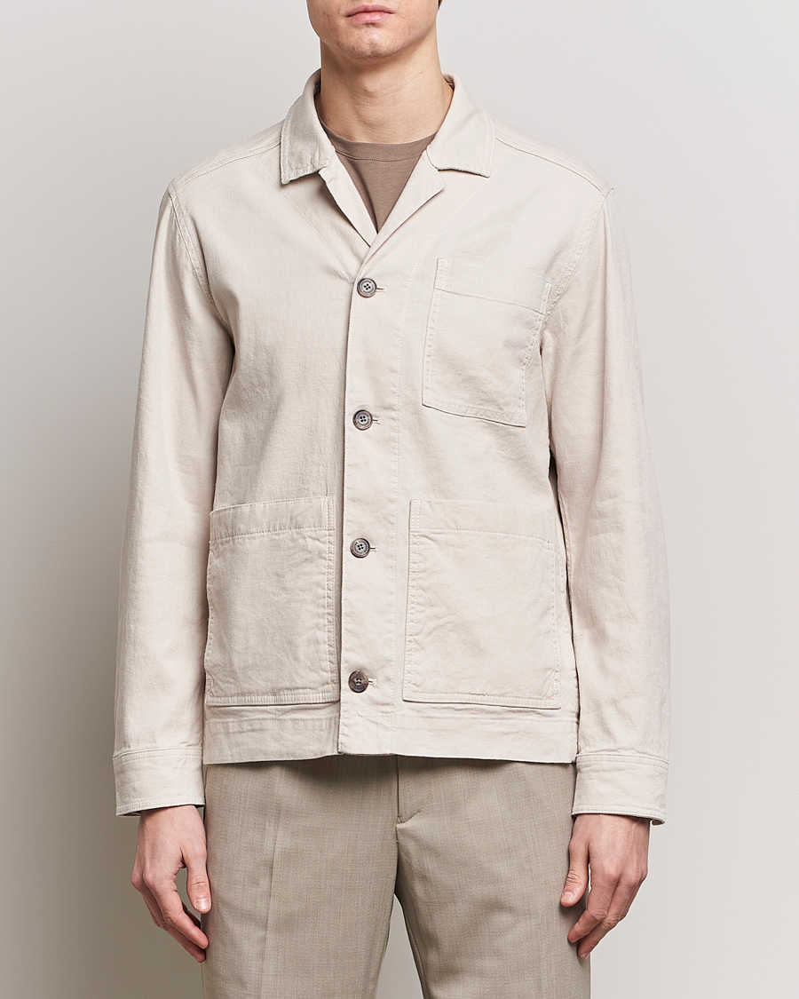 Herre | Avdelinger | J.Lindeberg | Errol Linen/Cotton Workwear Overshirt Moonbeam