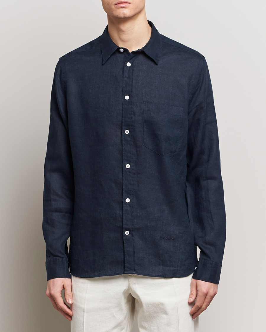 Herre | Linskjorter | J.Lindeberg | Regular Fit Clean Linen Shirt Navy