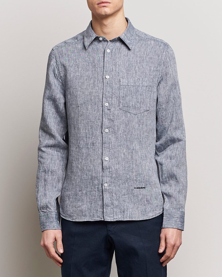 Herre | Skjorter | J.Lindeberg | Slim Fit Linen Melange Shirt Navy