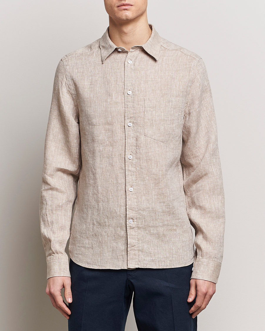 Herre | Linskjorter | J.Lindeberg | Slim Fit Linen Melange Shirt Batique Khaki