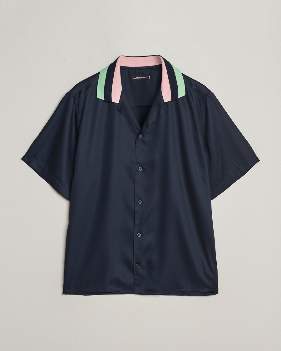 Herre | Skjorter | J.Lindeberg | Skala Knit Collar Tencel Shirt Navy