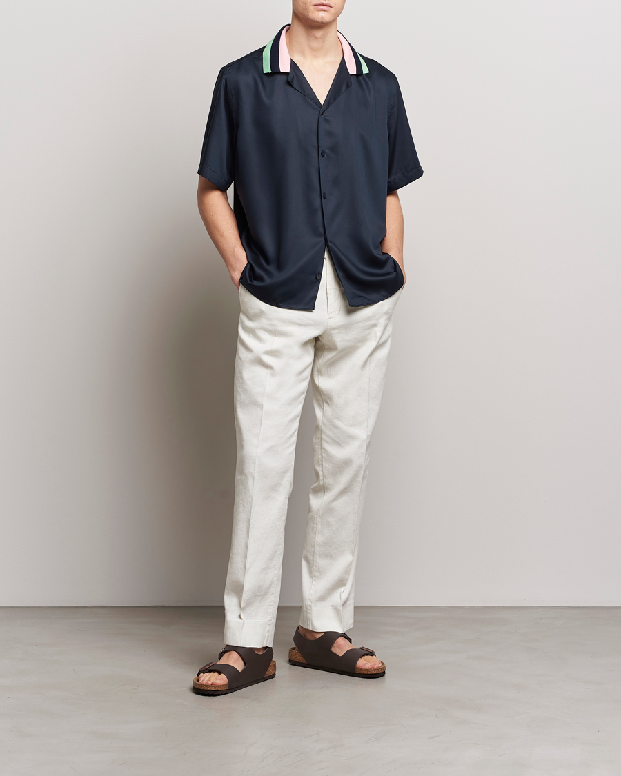 Herre | Skjorter | J.Lindeberg | Skala Knit Collar Tencel Shirt Navy