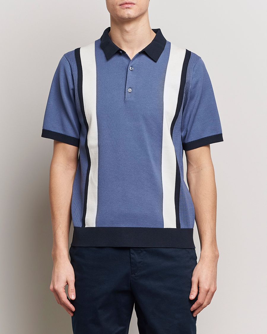 Herre | Kortermet piké | J.Lindeberg | Reymond Stripe Knitted Polo Bijou Blue