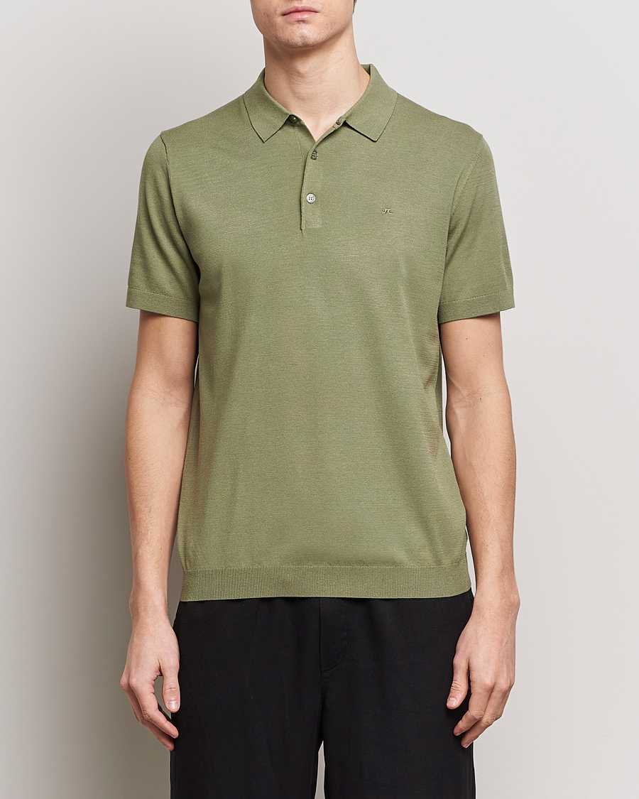 Herre | Kortermet piké | J.Lindeberg | Ridge Rayon Silk Polo Oil Green