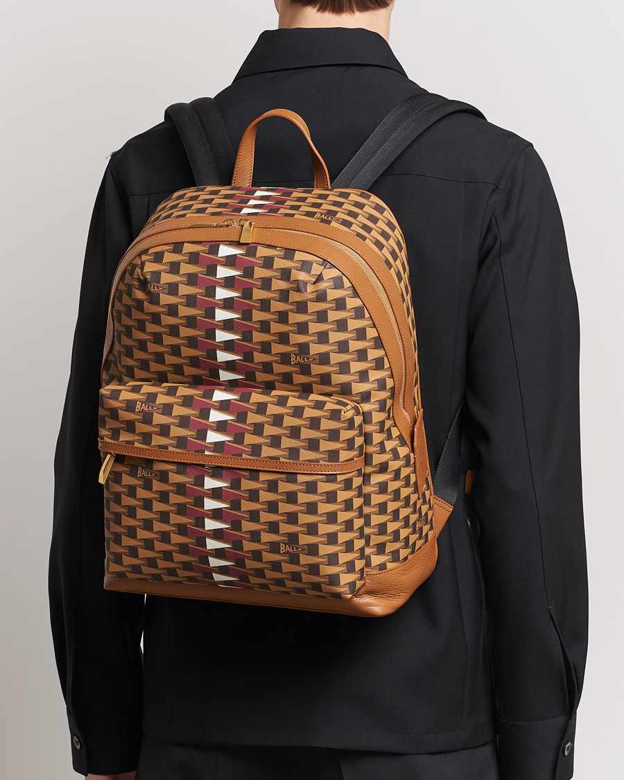 Herre | Bally Pennant Monogram Leather Backpack Brown | Bally | Pennant Monogram Leather Backpack Brown