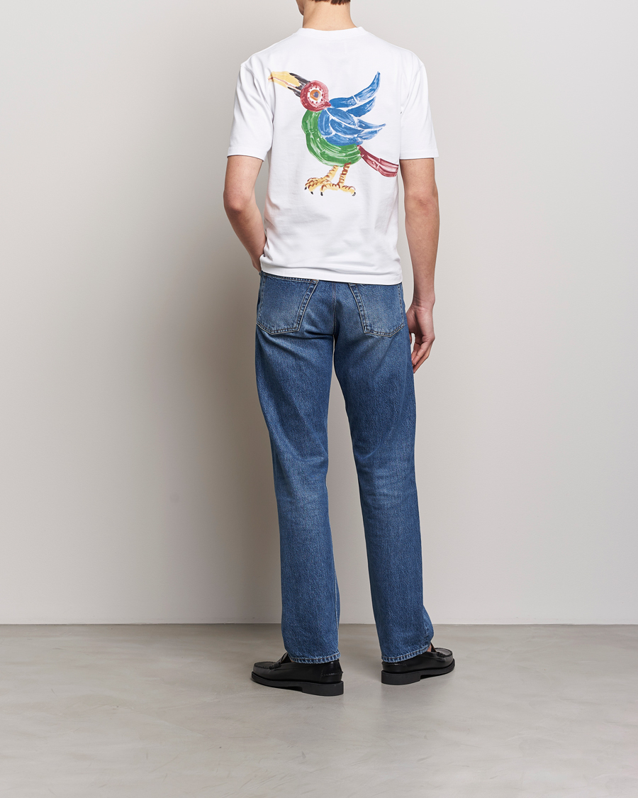 Herre | T-Shirts | Drake's | Bird Graphic Print Hiking T-Shirt White