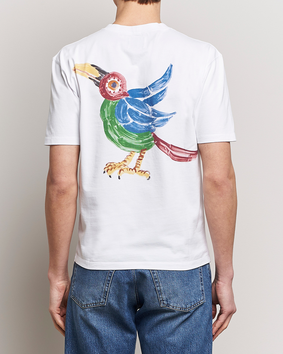 Herre | T-Shirts | Drake's | Bird Graphic Print Hiking T-Shirt White