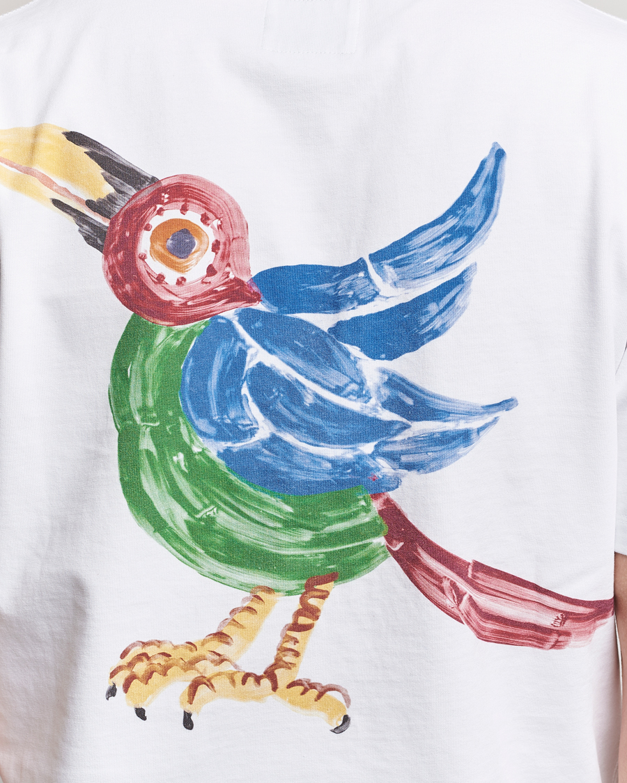 Herre | T-Shirts | Drake's | Bird Graphic Print Hiking T-Shirt White