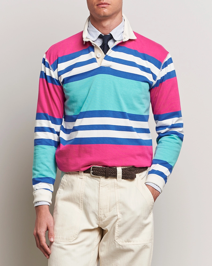 Herre | Avdelinger | Drake's | Long Sleeve Stripe Rugby Shirt Multi