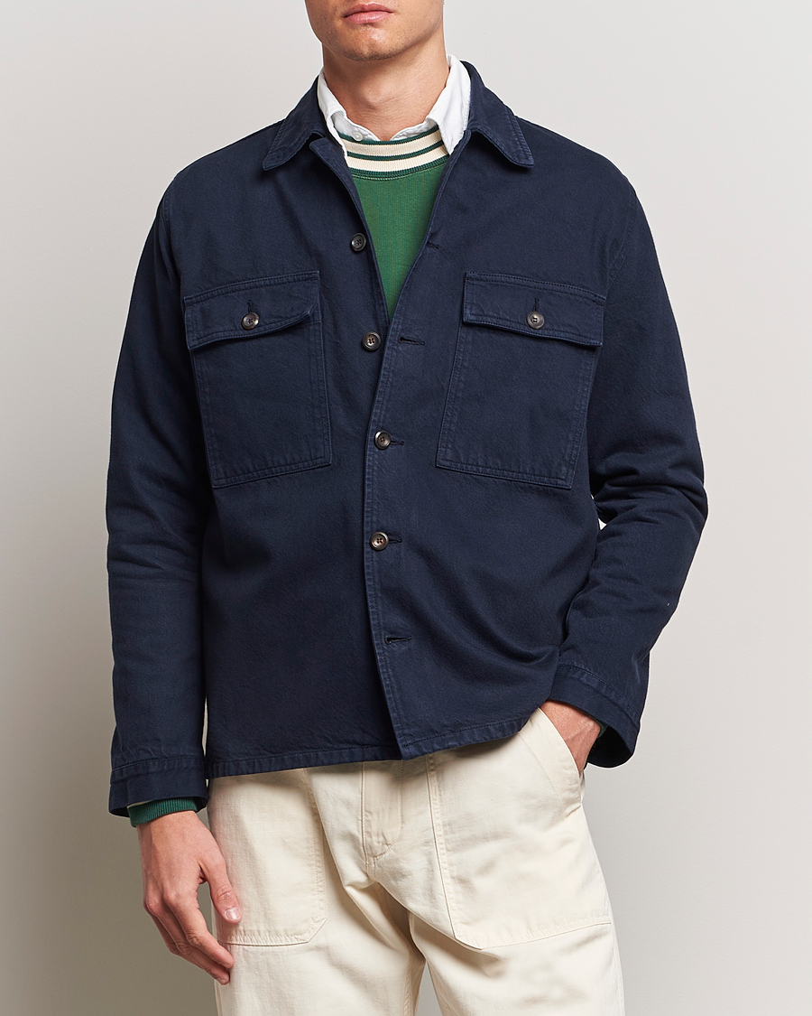 Herr | Nya produktbilder | Drake\'s | Cotton Field Shirt Navy