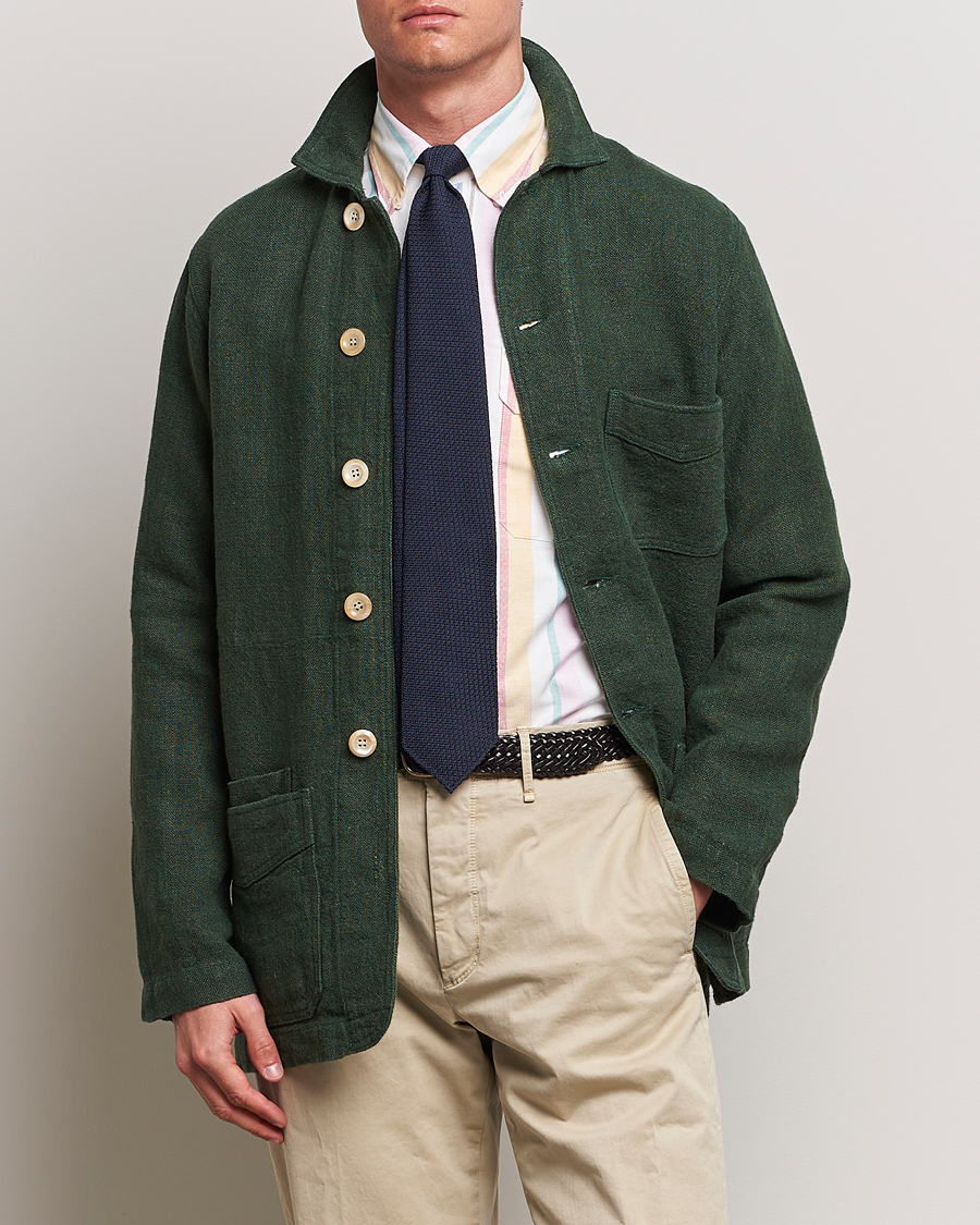 Herr | Dressade jackor | Drake\'s | Heavy Linen Chore Jacket Green