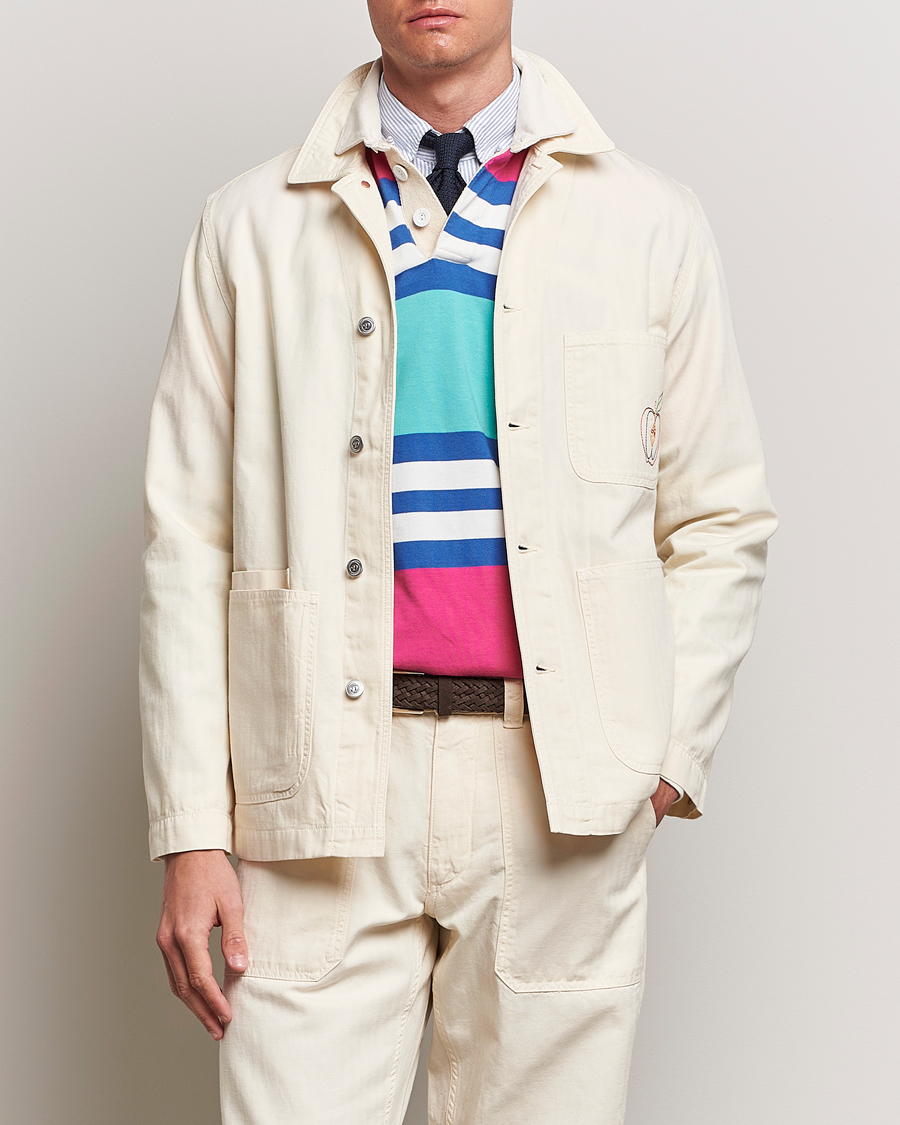 Herre | Avdelinger | Drake's | Herringbone Fatigue Cotton Jacket Ecru