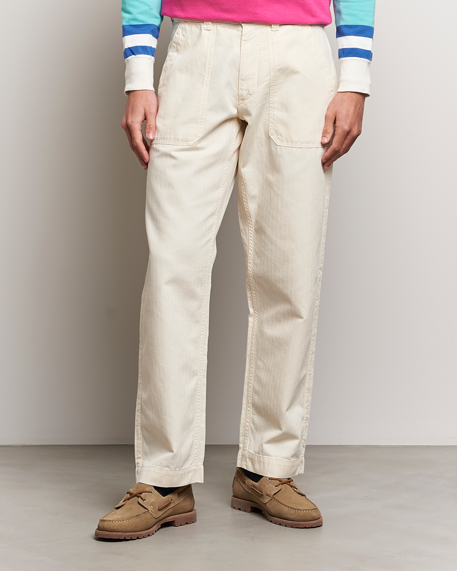 Herre | Avdelinger | Drake\'s | Herringbone Fatigue Cotton Trousers Ecru