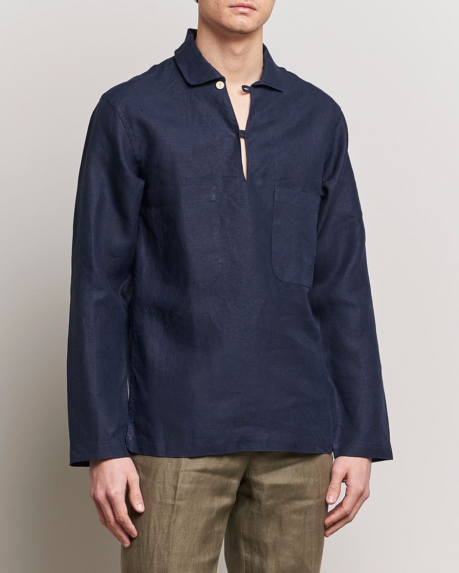 Herre | Klær | Drake's | Marine Linen Smock Navy