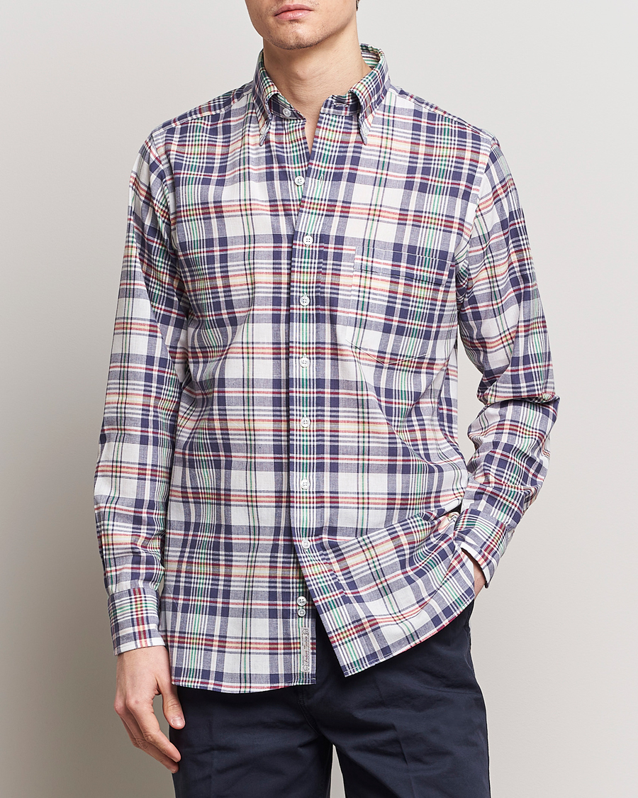 Herre | Drake's | Drake's | Madras Checked Linen Button Down Shirt Navy