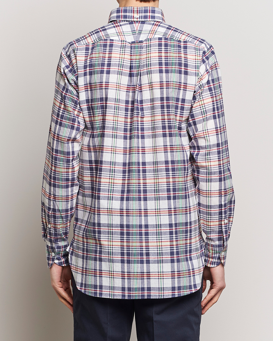 Herre | Skjorter | Drake's | Madras Checked Linen Button Down Shirt Navy