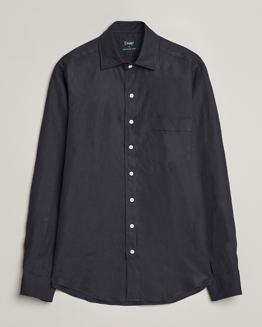 Herre | Skjorter | Drake's | Linen Summer Shirt Navy