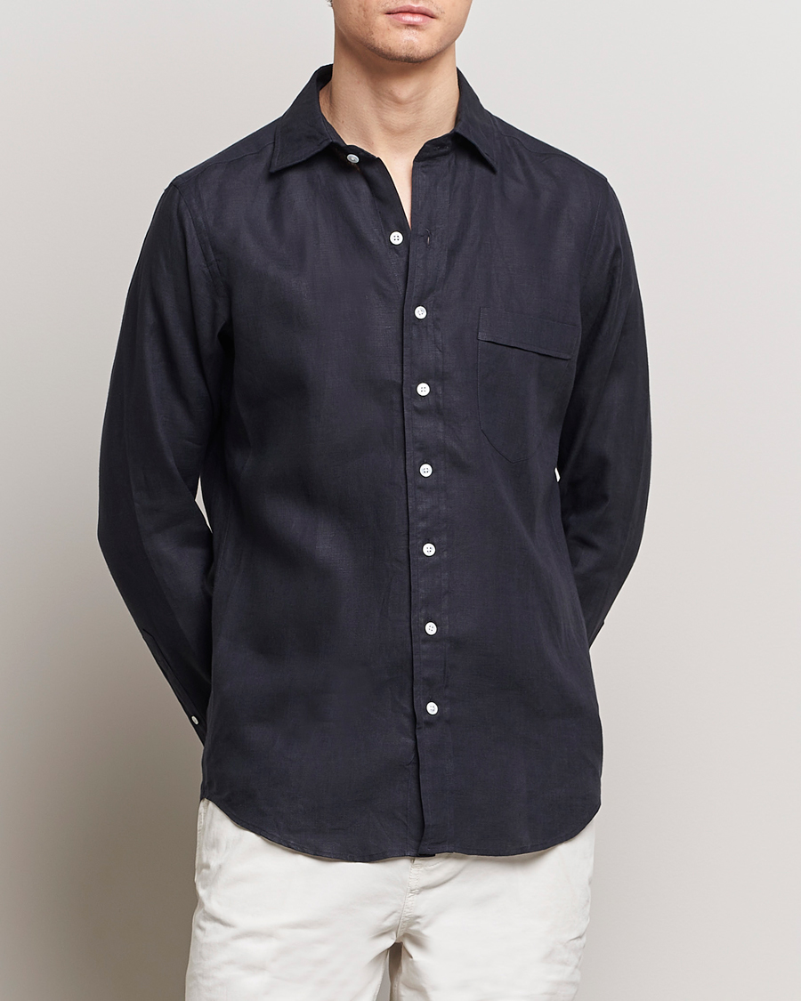 Herr |  | Drake's | Linen Summer Shirt Navy