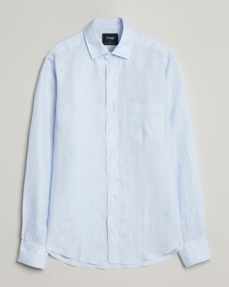 Herre | Skjorter | Drake's | Linen Summer Shirt Sky Blue