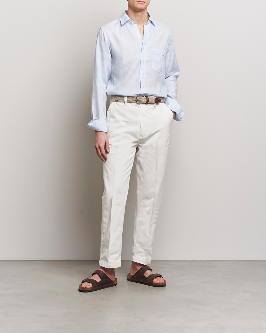 Herre | Skjorter | Drake's | Linen Summer Shirt Sky Blue