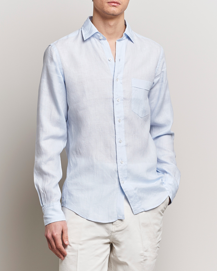 Herre | Skjorter | Drake's | Linen Summer Shirt Sky Blue