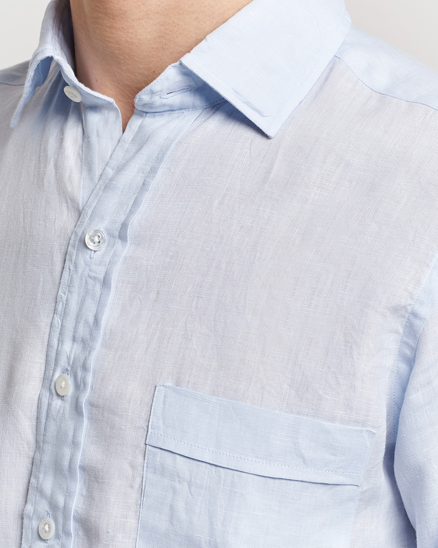 Herre | Skjorter | Drake's | Linen Summer Shirt Sky Blue
