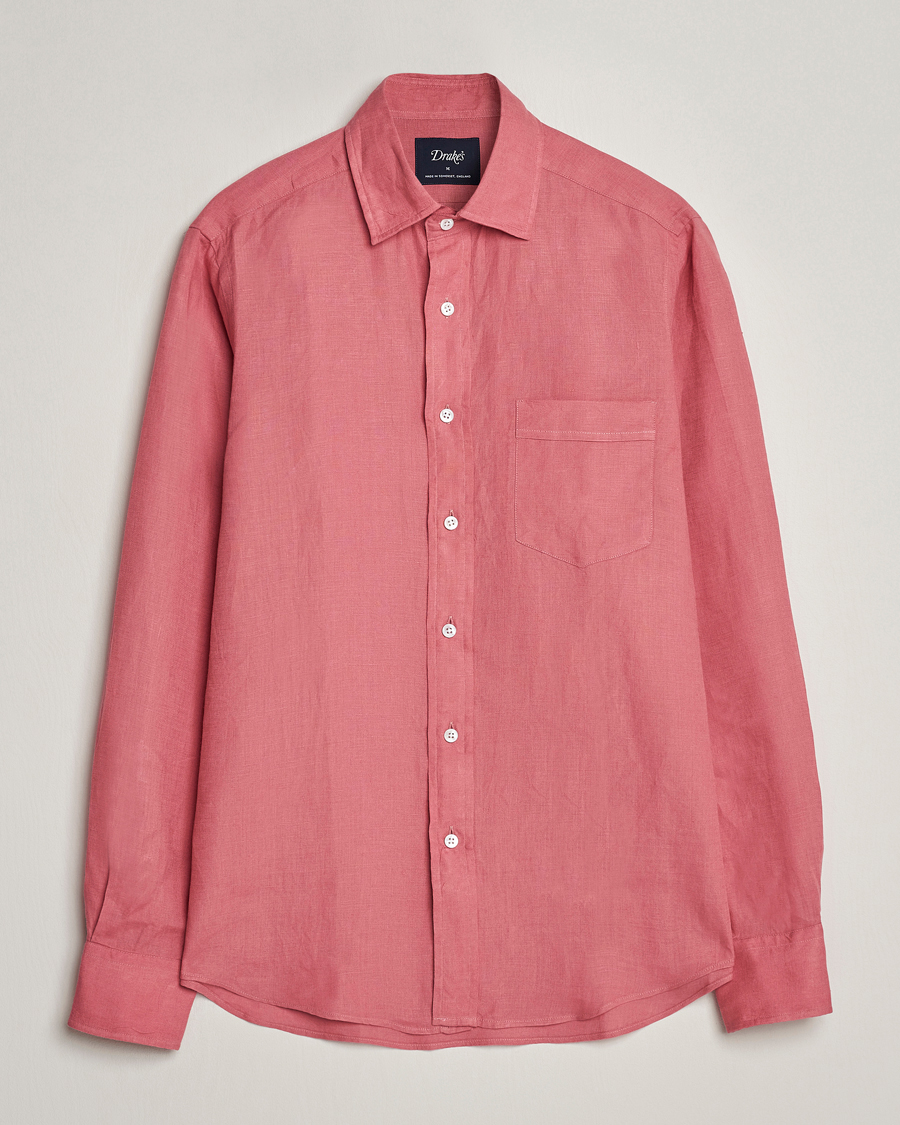 Herre | Skjorter | Drake's | Linen Summer Shirt Pink