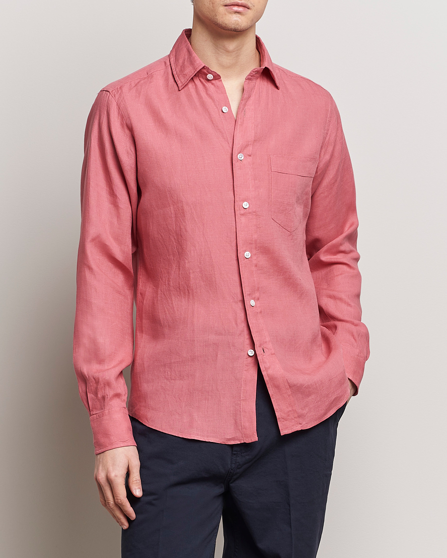 Herre | Linskjorter | Drake's | Linen Summer Shirt Pink