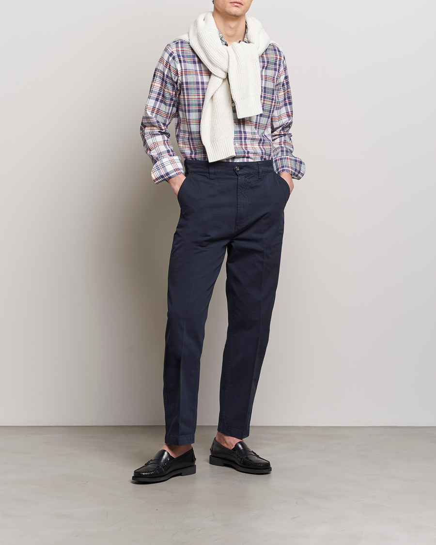 Herre | Bukser | Drake's | Flat Front Cotton Chino Navy