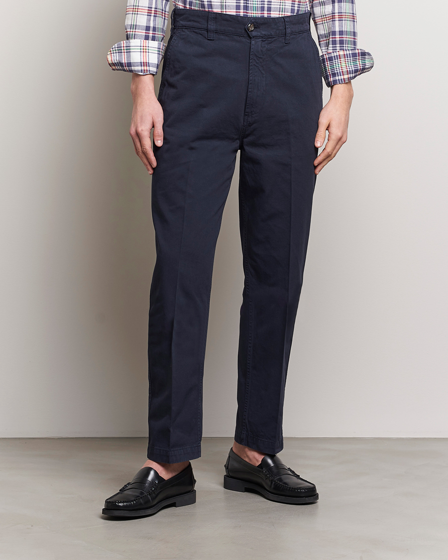 Herre | Preppy Authentic | Drake's | Cotton Flat Front Chino Navy