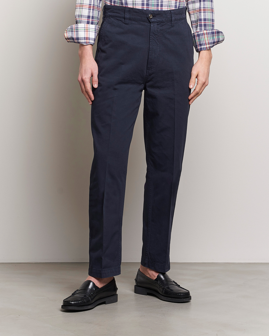 Herre | Bukser | Drake's | Flat Front Cotton Chino Navy
