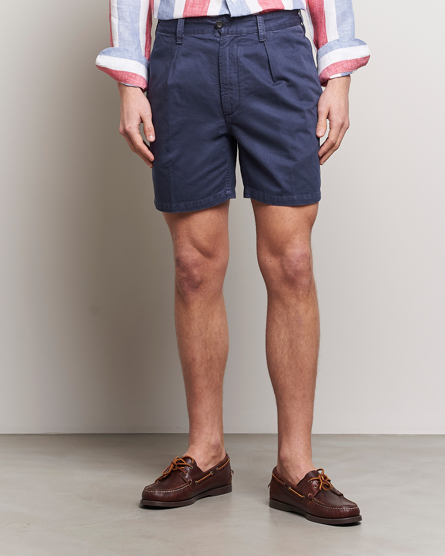 Herre | Preppy Authentic | Drake's | Cotton Twill Chino Shorts Washed Navy