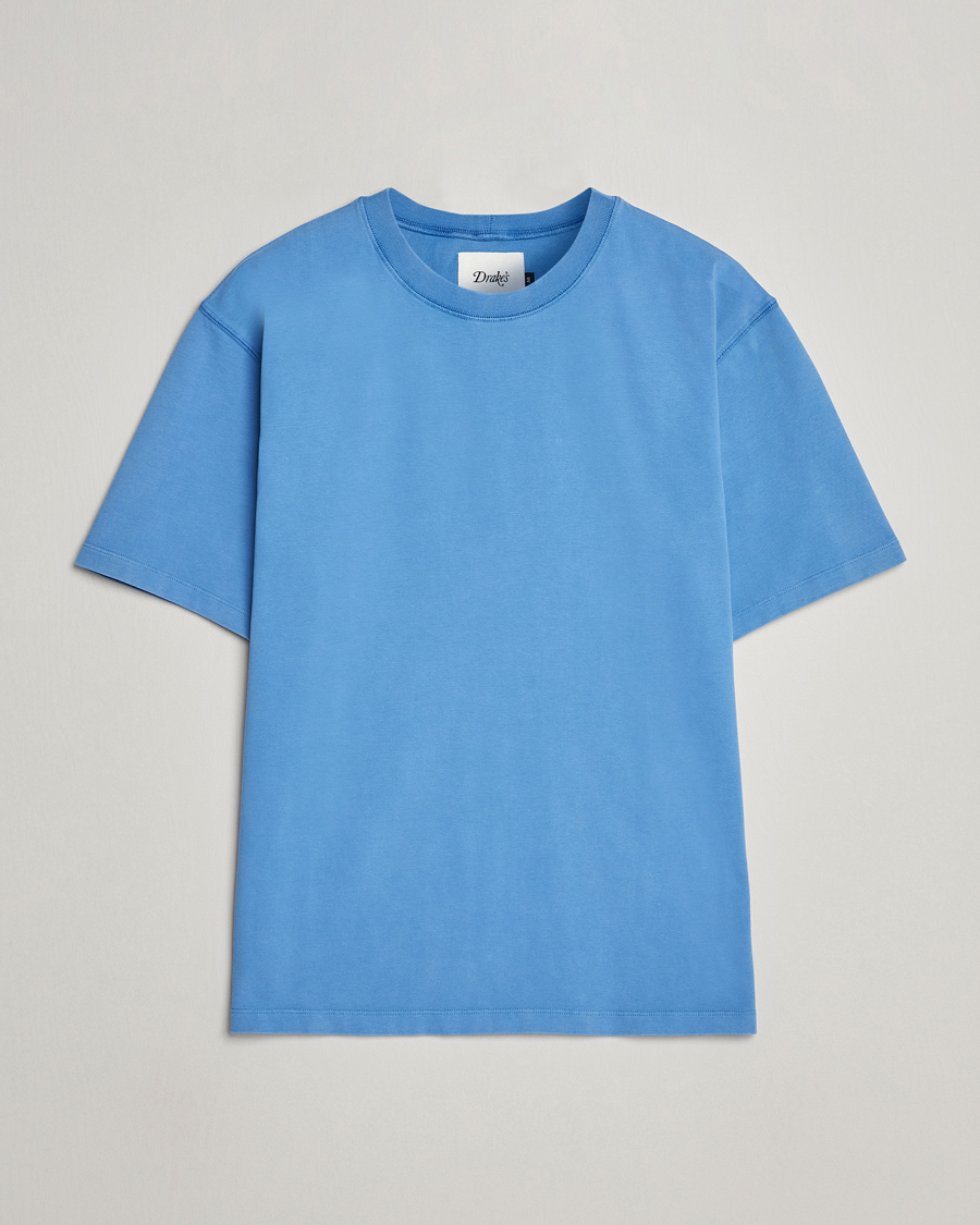 Herre | T-Shirts | Drake's | Washed Hiking T-Shirt French Blue