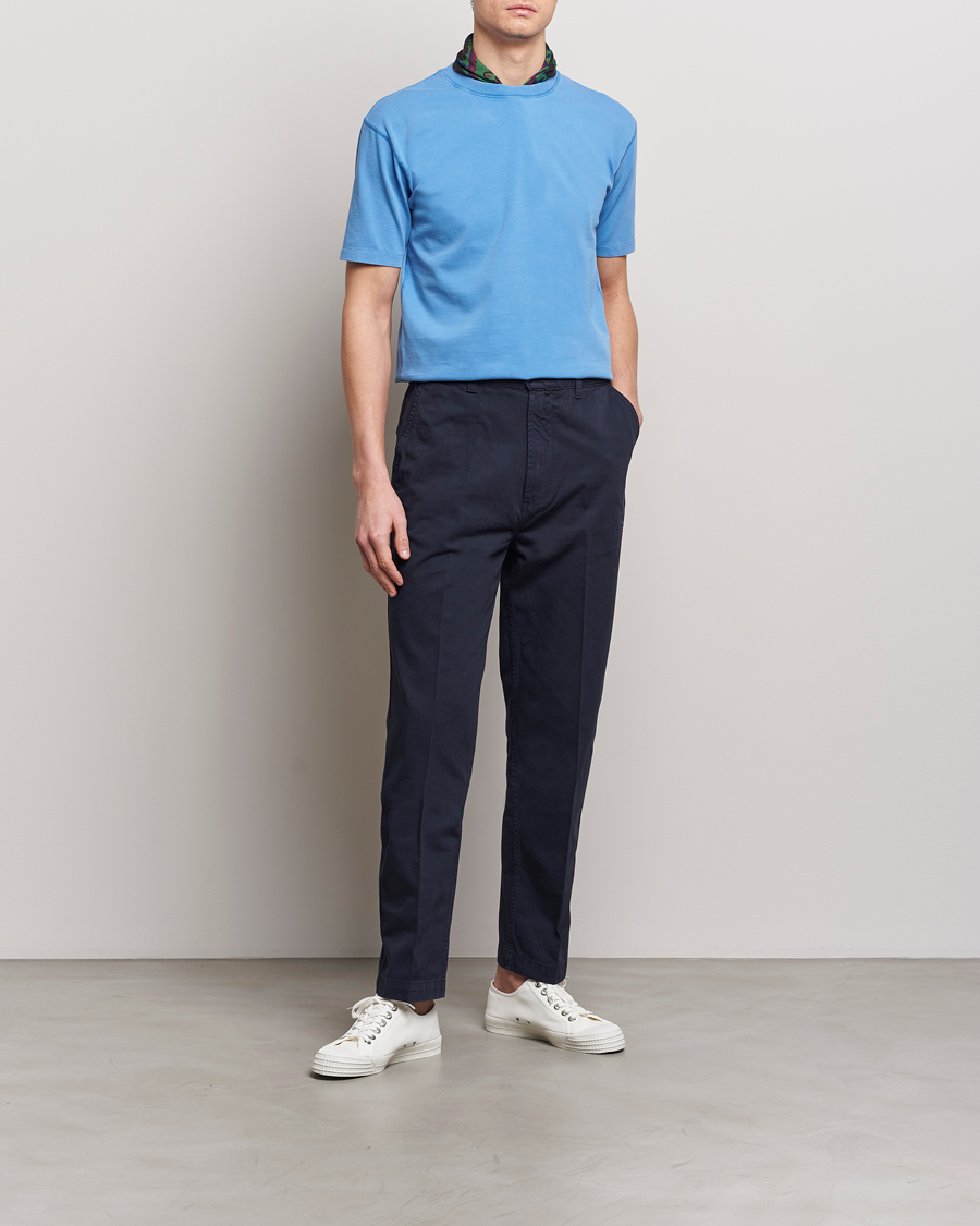 Herre | T-Shirts | Drake's | Washed Hiking T-Shirt French Blue