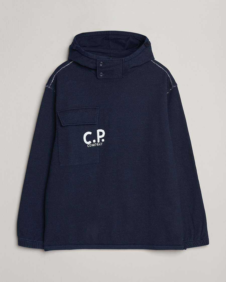 Herre | Gensere | C.P. Company | Washed Indigo Fleece Hooded Sweatshirt Navy