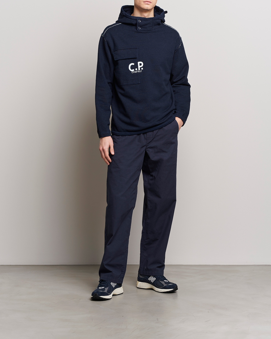 Herre | Gensere | C.P. Company | Washed Indigo Fleece Hooded Sweatshirt Navy