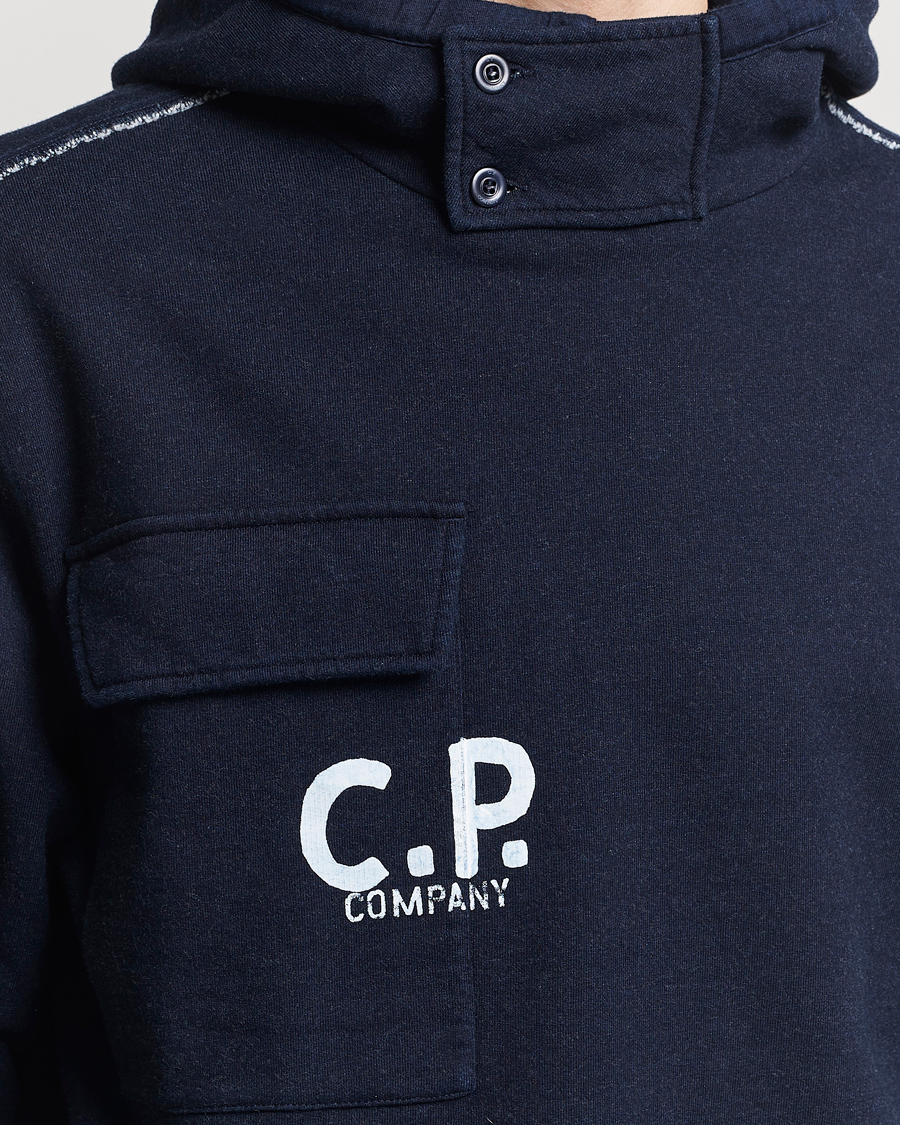 Herre | Gensere | C.P. Company | Washed Indigo Fleece Hooded Sweatshirt Navy