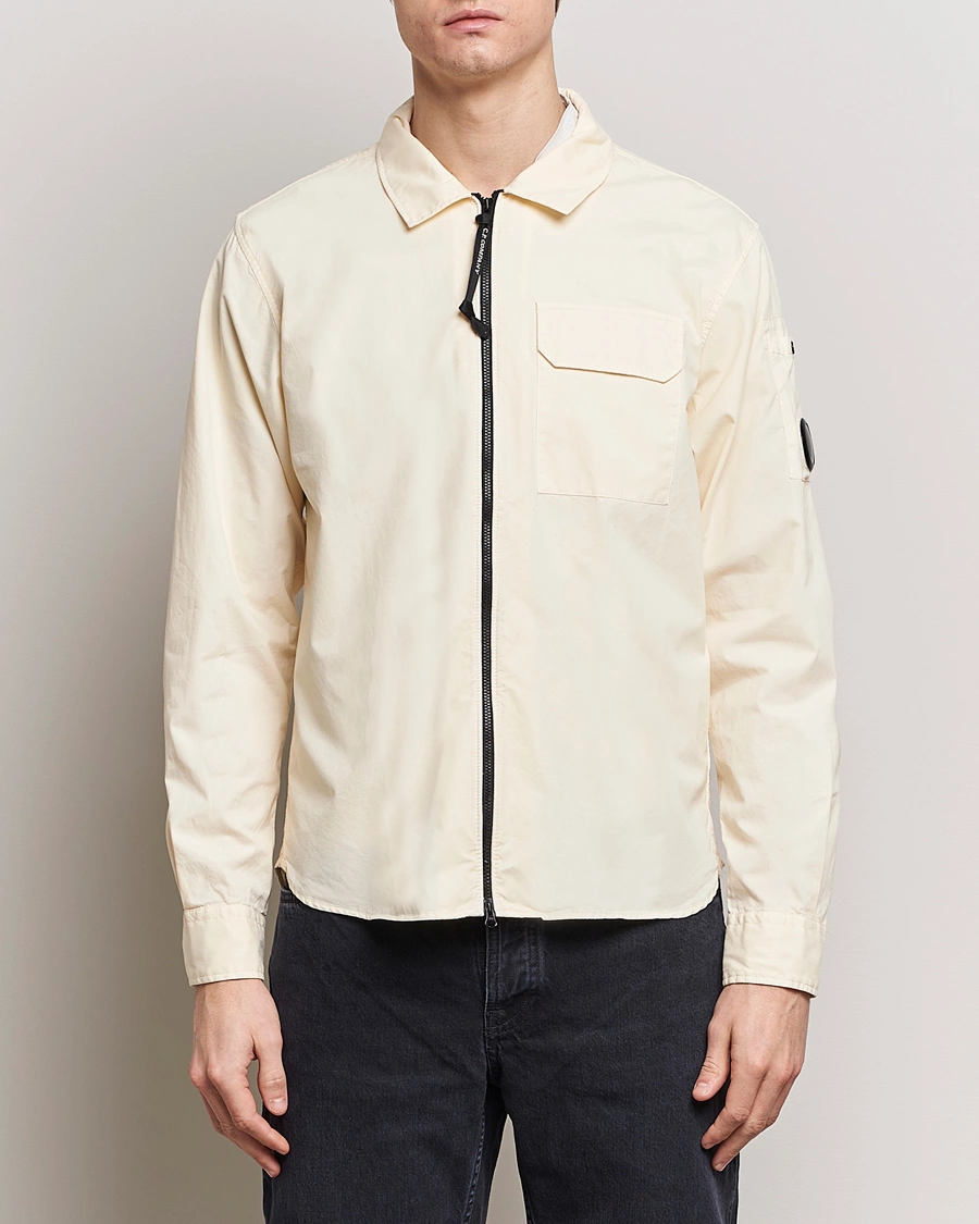 Herre |  | C.P. Company | Garment Dyed Gabardine Zip Shirt Jacket Ecru