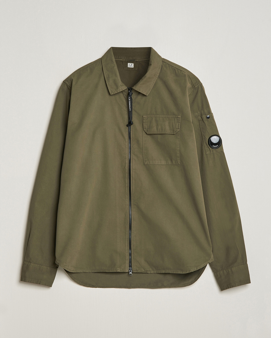 Herre | Skjorter | C.P. Company | Garment Dyed Gabardine Zip Shirt Jacket Army