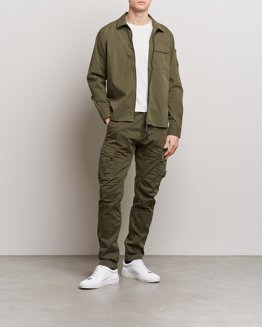 Herre | Skjorter | C.P. Company | Garment Dyed Gabardine Zip Shirt Jacket Army