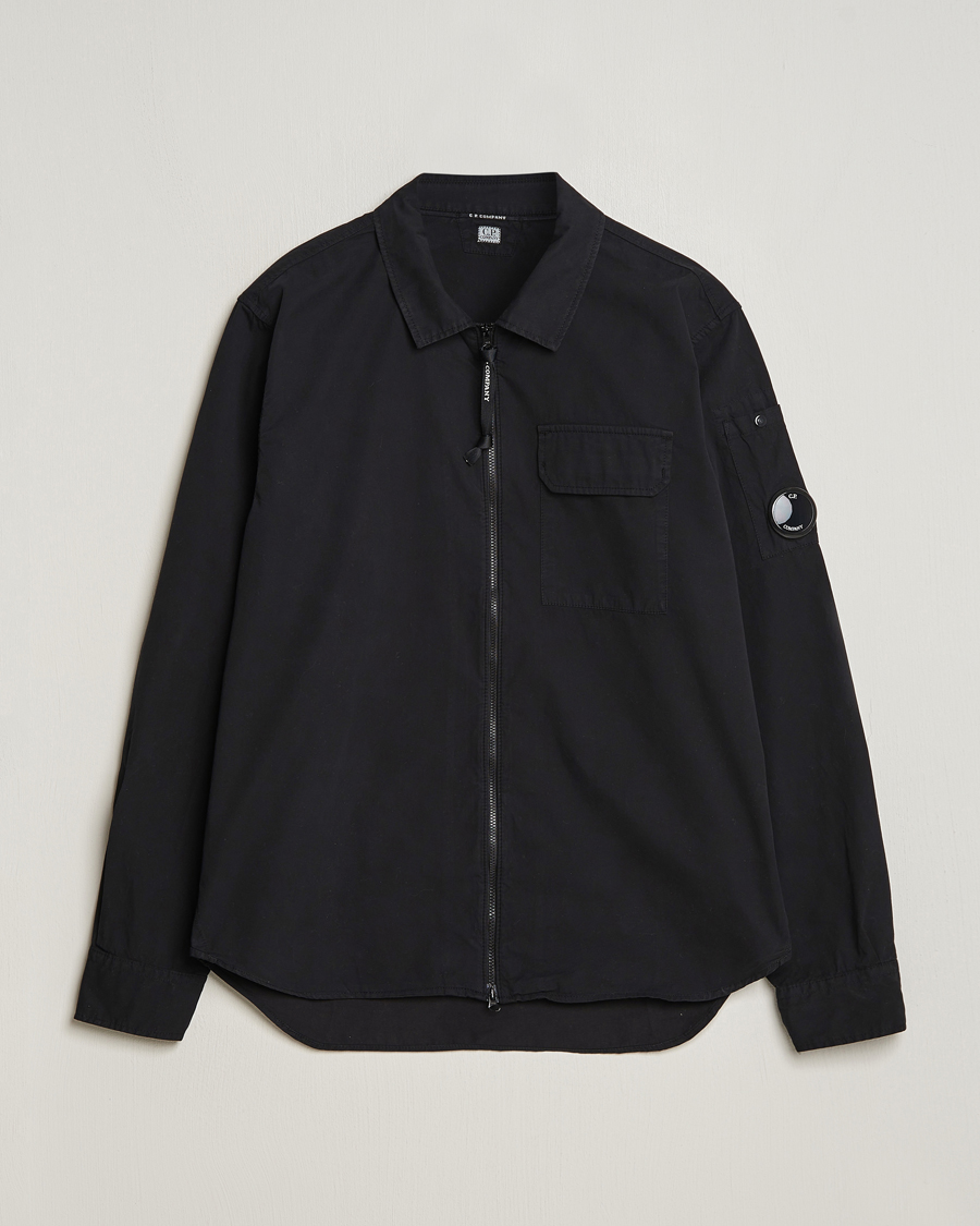Herre | Skjorter | C.P. Company | Garment Dyed Gabardine Zip Shirt Jacket Black