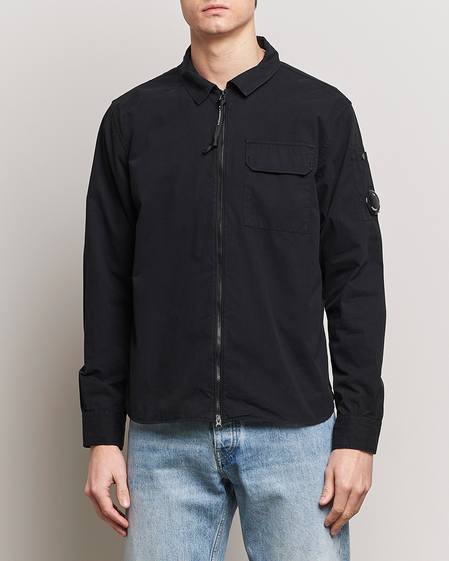 Herre | Overshirts | C.P. Company | Garment Dyed Gabardine Zip Shirt Jacket Black