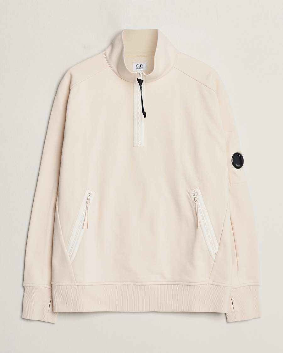 Herre | Gensere | C.P. Company | Diagonal Raised Fleece Half Zip Goggle Hoodie Ecru