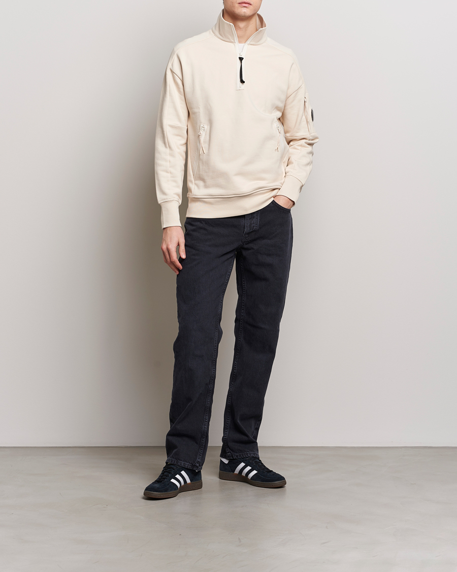 Herre | Gensere | C.P. Company | Diagonal Raised Fleece Half Zip Goggle Hoodie Ecru
