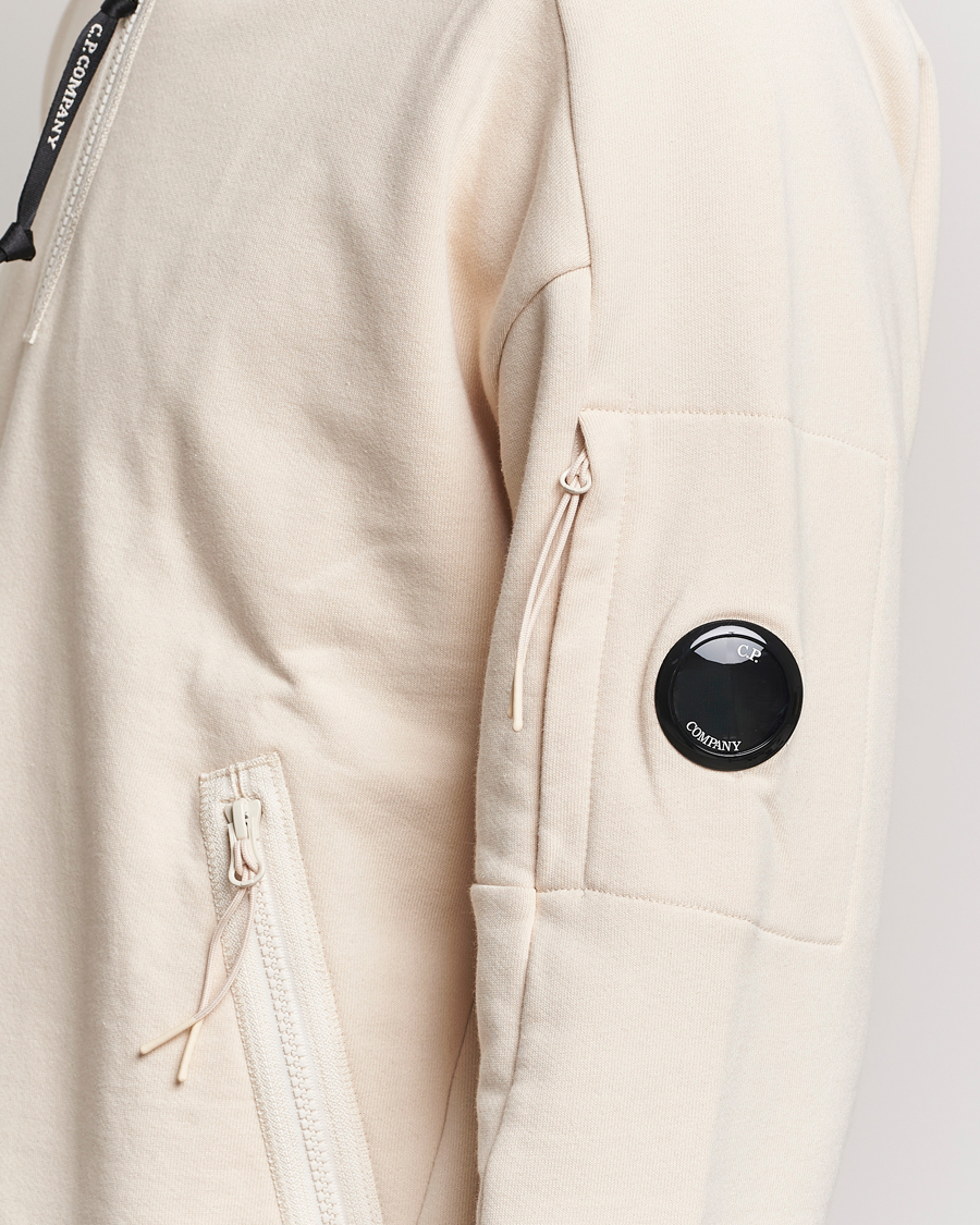 Herre | Gensere | C.P. Company | Diagonal Raised Fleece Half Zip Goggle Hoodie Ecru