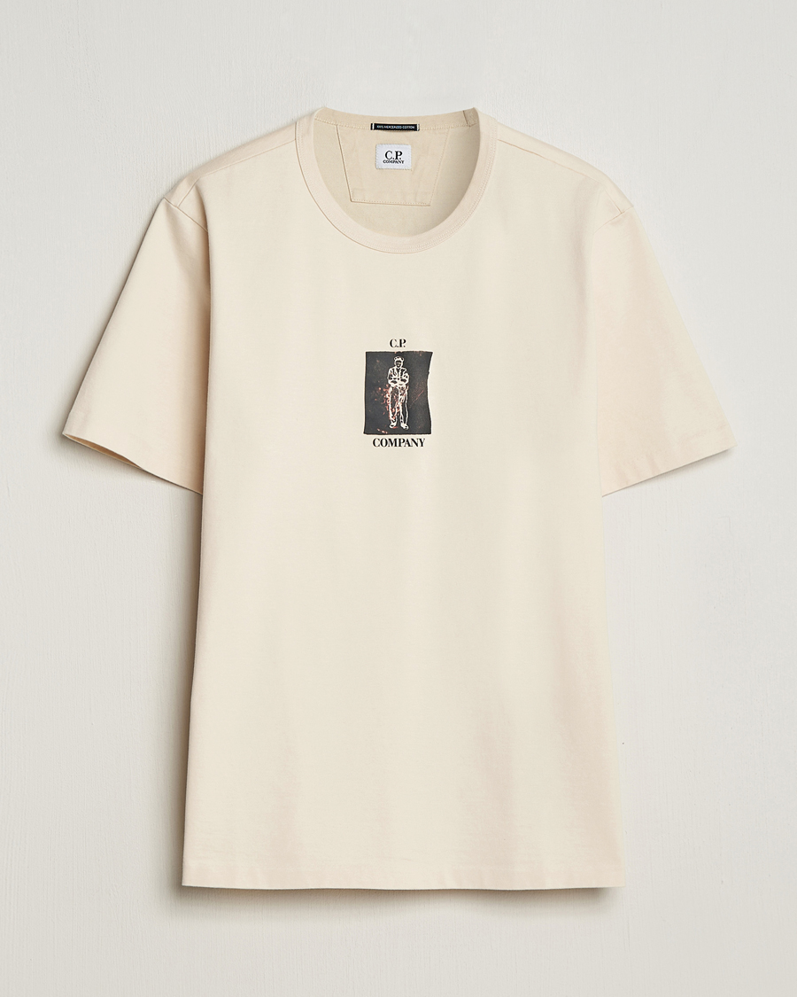 Herre | T-Shirts | C.P. Company | Mercerized Heavy Cotton Back Logo T-Shirt Ecru
