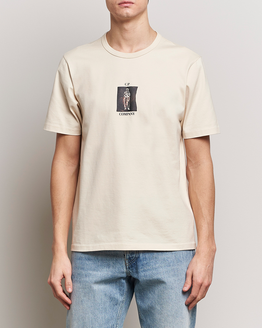 Herre |  | C.P. Company | Mercerized Heavy Cotton Back Logo T-Shirt Ecru
