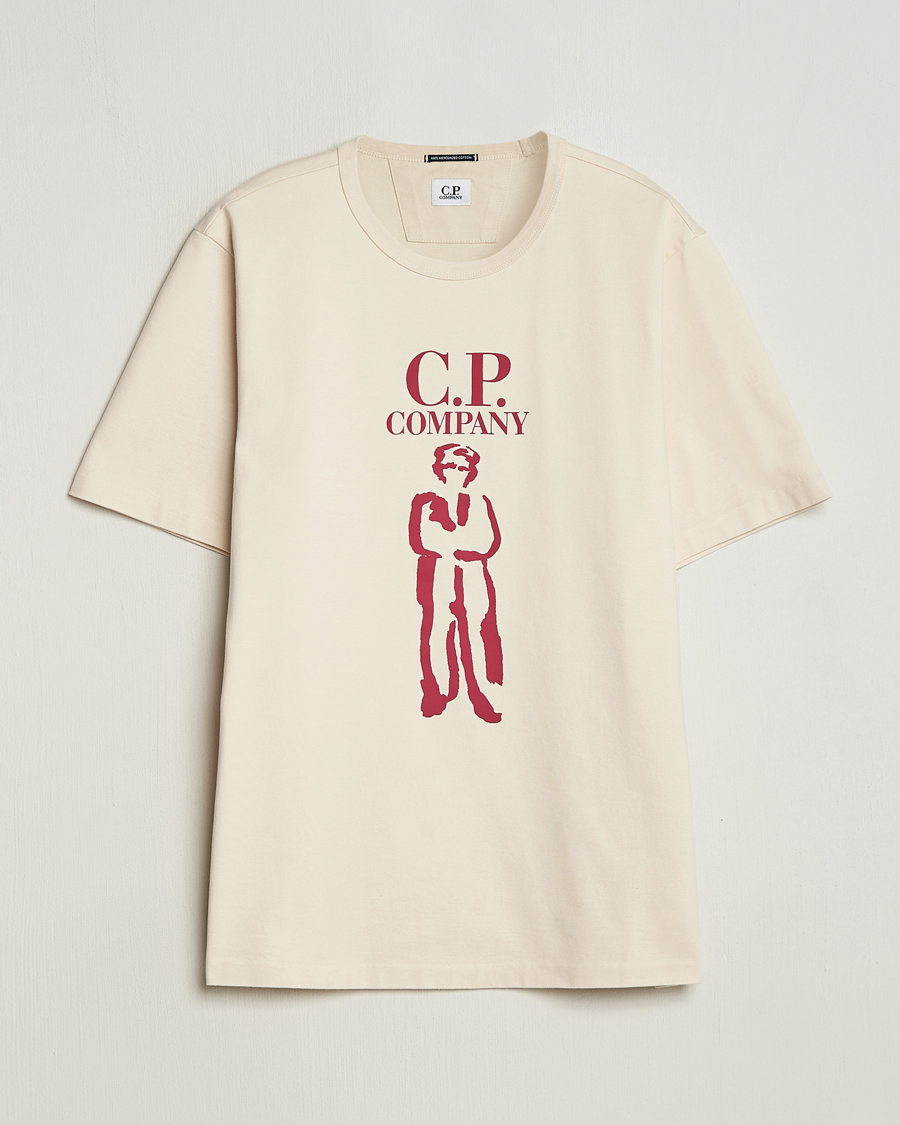 Herre | T-Shirts | C.P. Company | Mercerized Heavy Cotton Logo T-Shirt Ecru